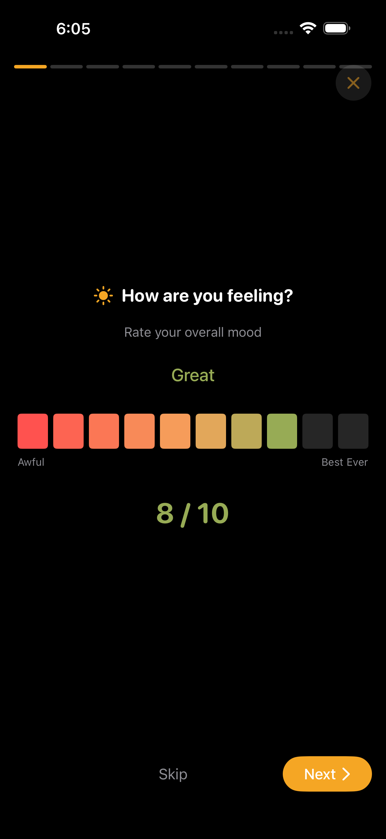 Guided journaling flow with mood check-in